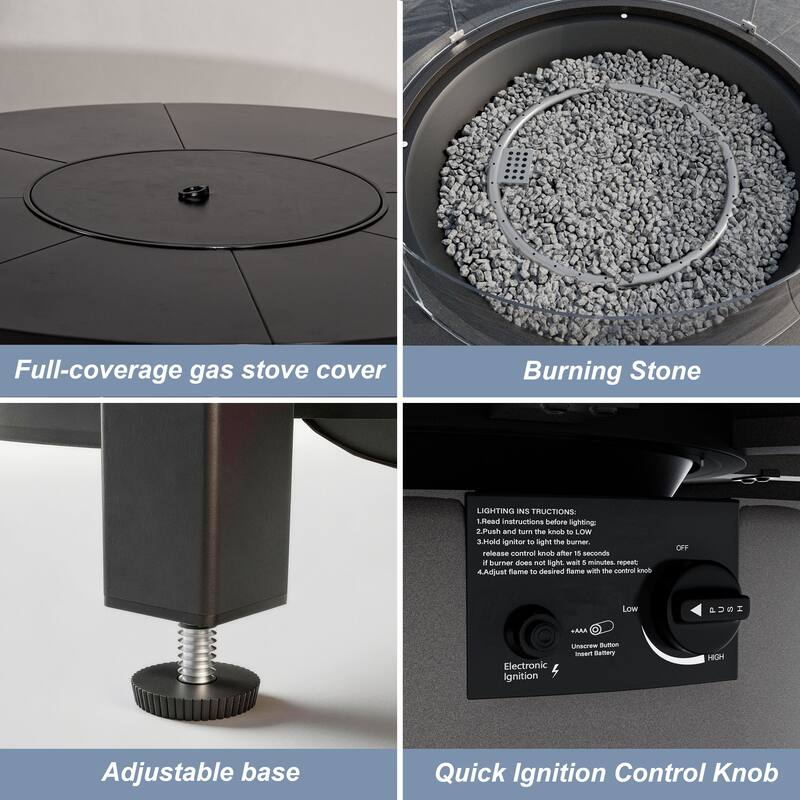 Kullavik Textilene Chairs and Round Gas Fire Pit Table, Outdoor Patio Furniture Set
