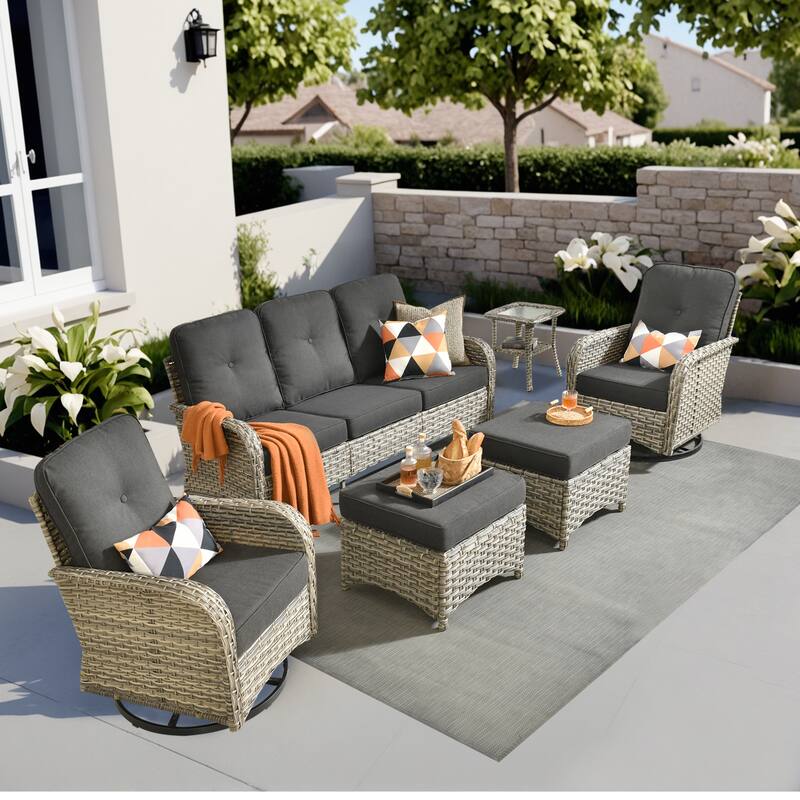 OVIOS 6-piece Patio Wicker Conversation Furniture Set - Black