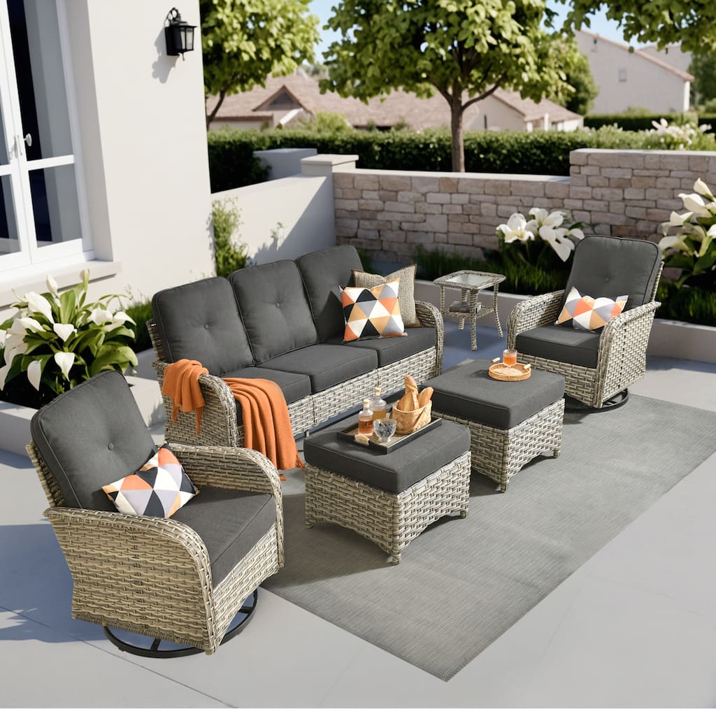 OVIOS 6-piece Patio Wicker Conversation Furniture Set