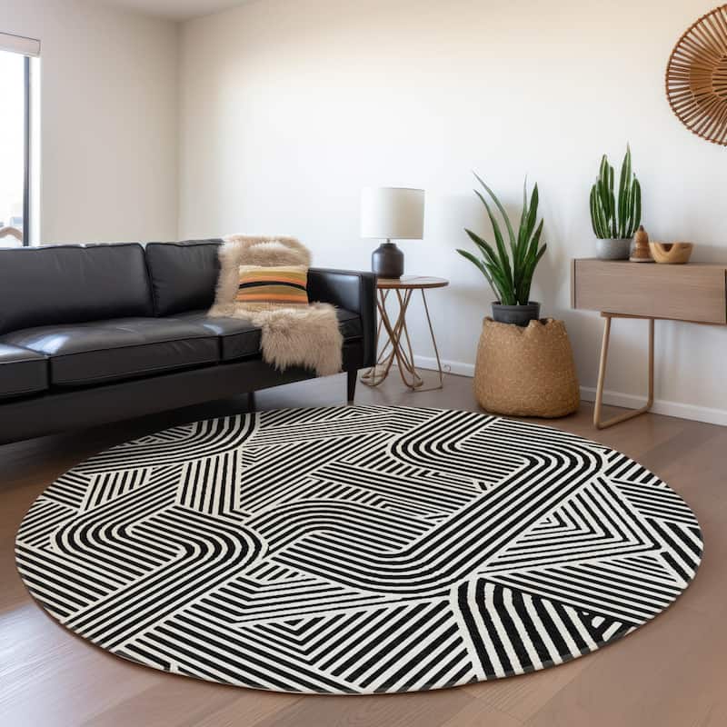 Premium Washable Super Soft Modern Geo Mayfield Rug - Black - 8' x 8'