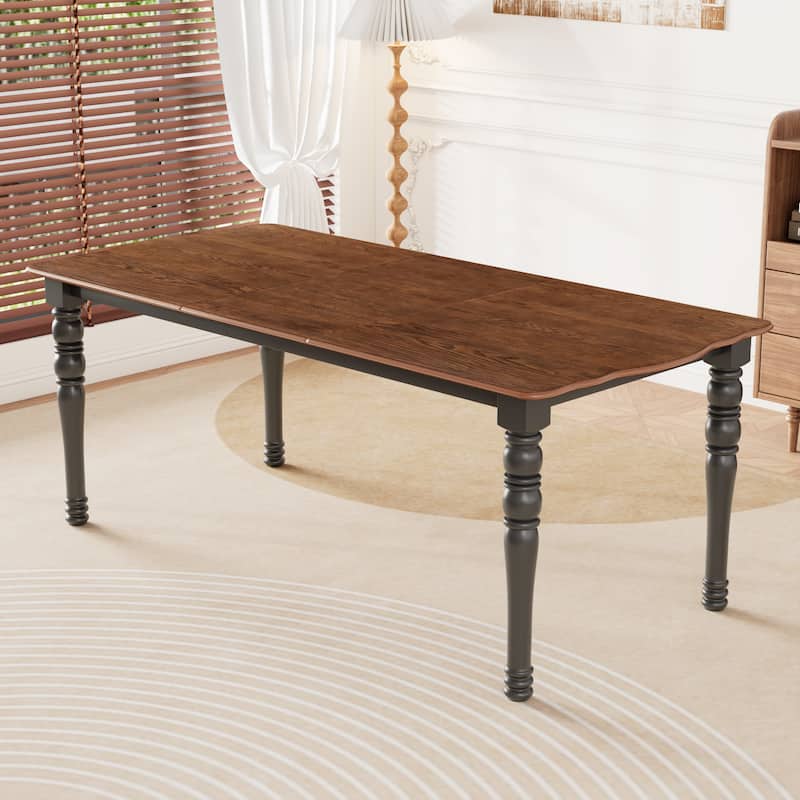 7 Piece Rectangle Dining Table Set with Extendable Wood Dining Table and 6 Upholstered Armless Chair for Dining Room