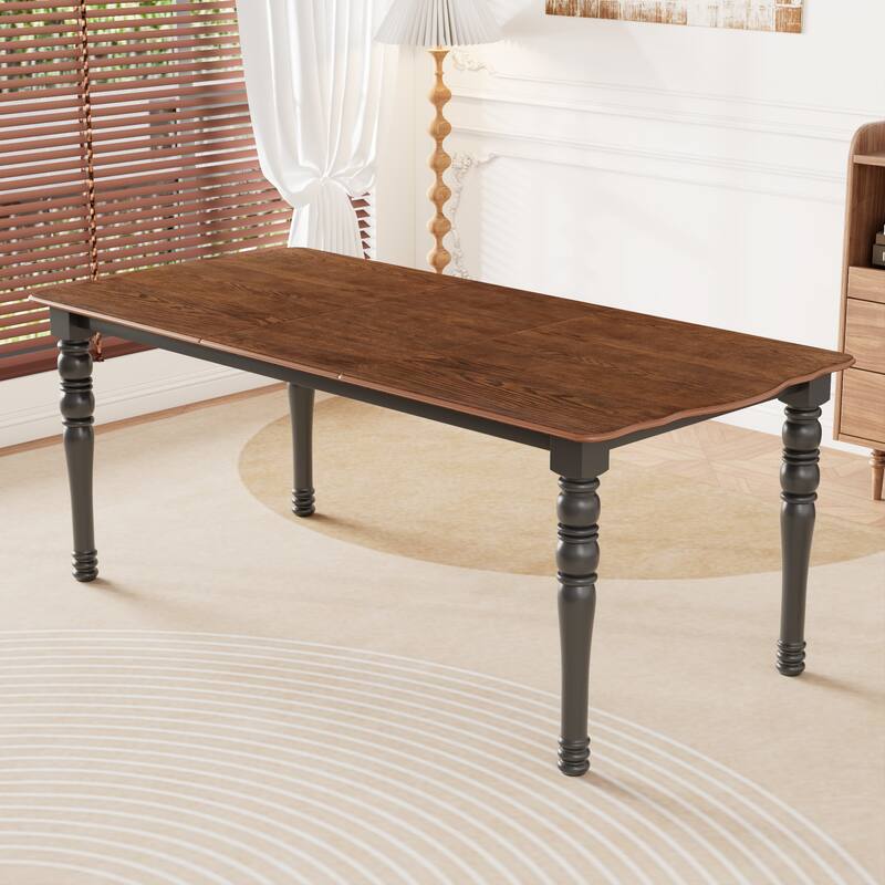 Expandable Dining Table Set For 4 To 8, Rustic Space-Saving Table With Removable Leaves,Wooden Dining Room Table - Brown+Black