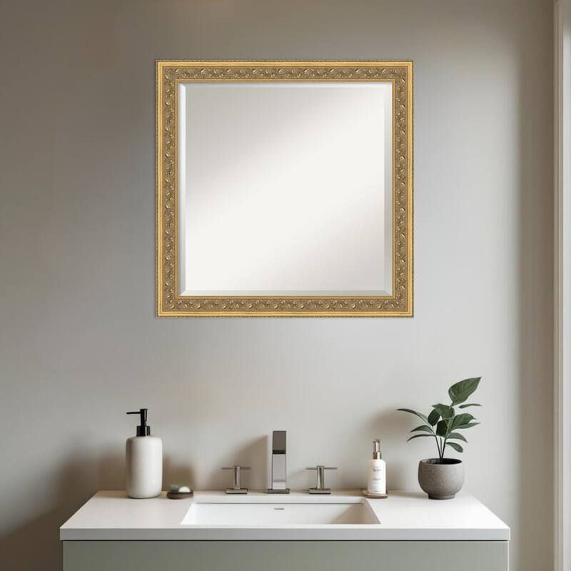 Carter Dark Gold Beveled Wood Framed Bathroom Vanity Wall Mirror - Carter Dark Gold