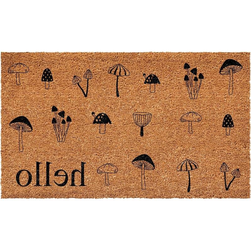 HomeRoots 17" X 29" Brown And Black Mushrooms Hello Outdoor Coir Door Mat - 17.00' X '29.00