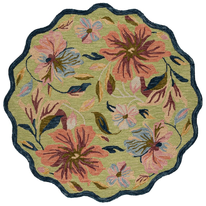 SAFAVIEH Handmade Jardin Floral Wool Rug - 6' Round - Light Green/Blue