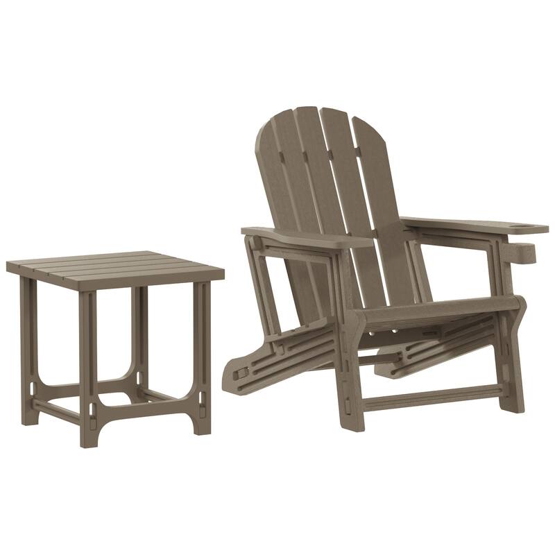 Polytrends Coastline Outdoor Poly Adirondack Chair with Side Table - Weathered Wood