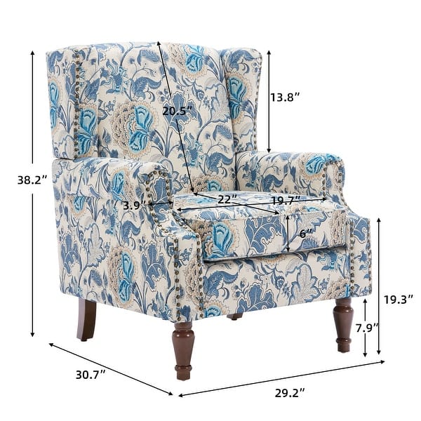 dimension image slide 4 of 8, 2 Set Transitional Patterned Wingback Accent Chairs with NailHead