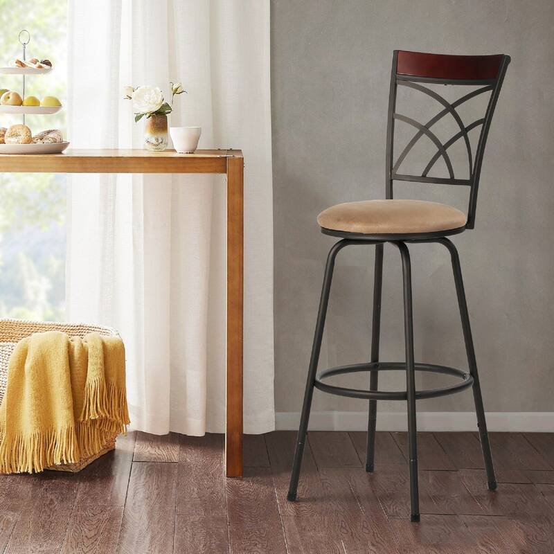 VECELO Round Seat Bar Stools with Adjustable Height(Set of 2) - Brown Finish