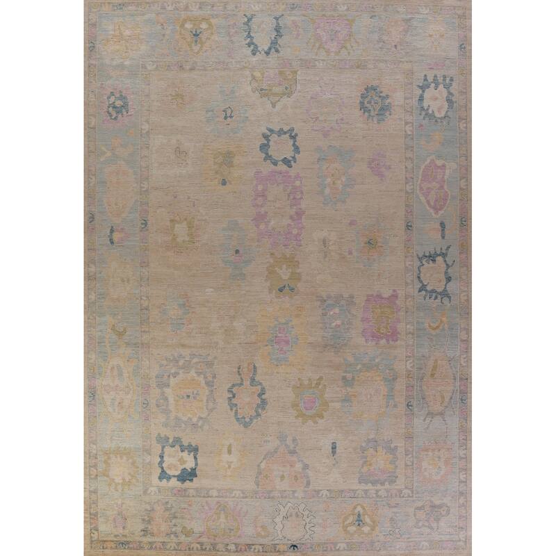 Hand Knotted Oriental 100% Wool Carpet Transitional All-Over Peach Oushak Area Rug - 13' 11'' X 10' 1''