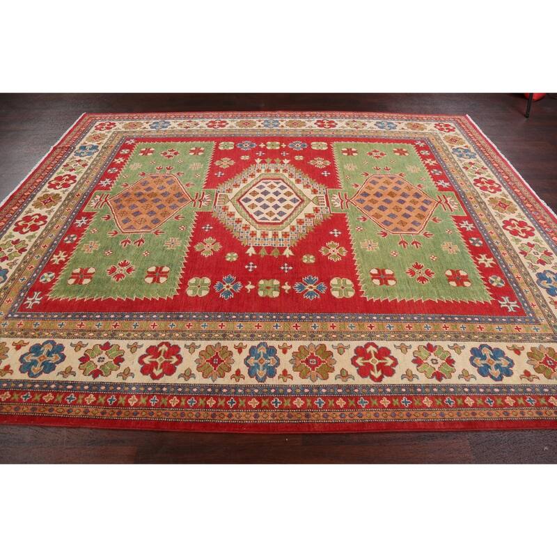 Vegetable Dye Kazak Oriental Geometric Area Rug Wool Handmade Carpet - 8'0" x 9'8"