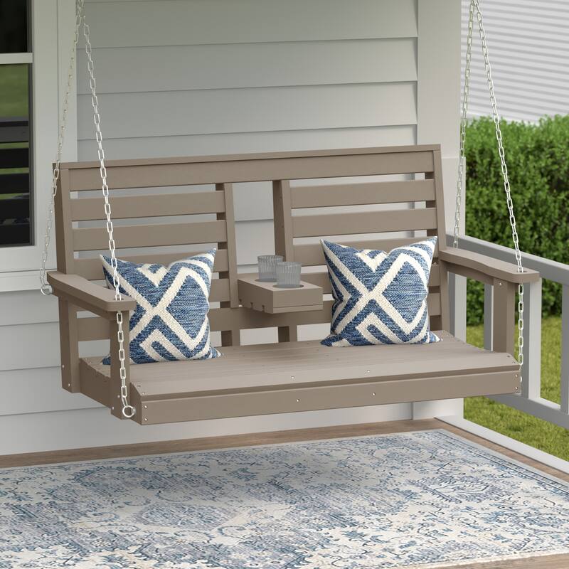 Nashville Poly 54 Inch Porch Swing with Folding Cup Holder