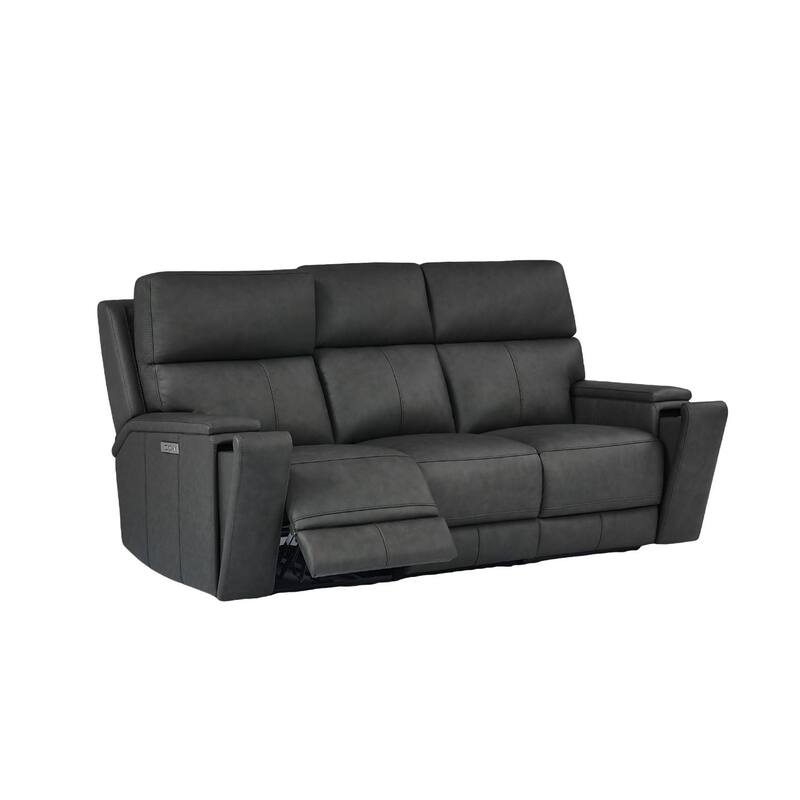 83.5" W Top Grain Leather Dual-Power Sofa with Adjustable Headrest, USB & USB-C Charging