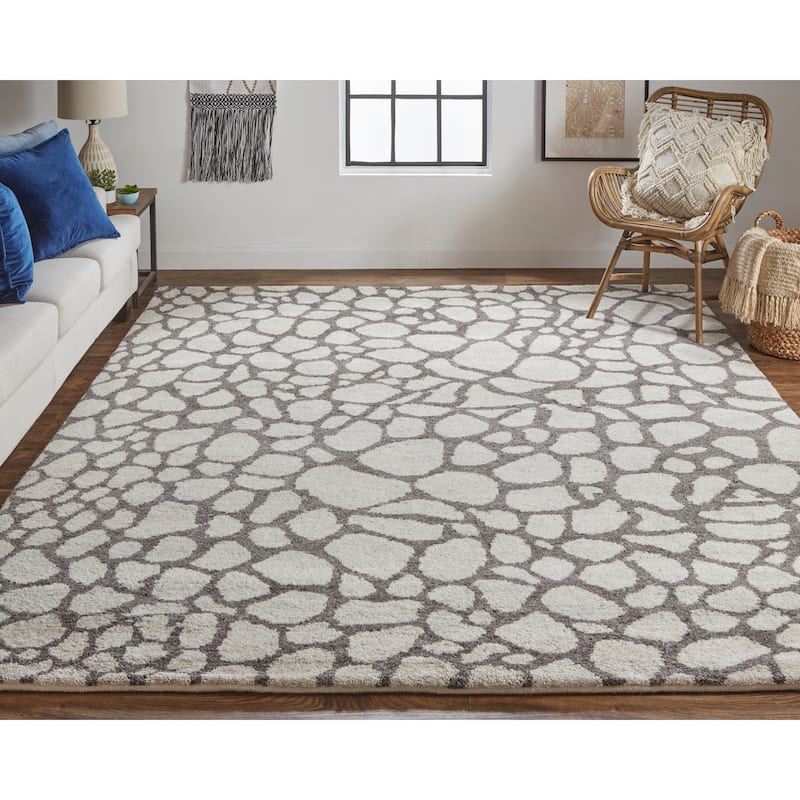 Landyn Plush Hand Knotted Berber Bone Ivory/Dark Gray Area Rug