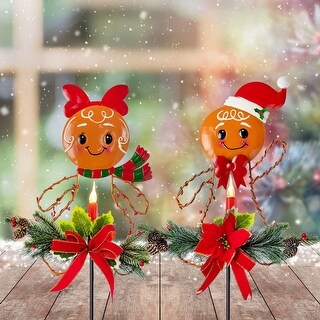2 Packs Joyfy Christmas Solar Stake Lights, Gingerman Garden Solar ...