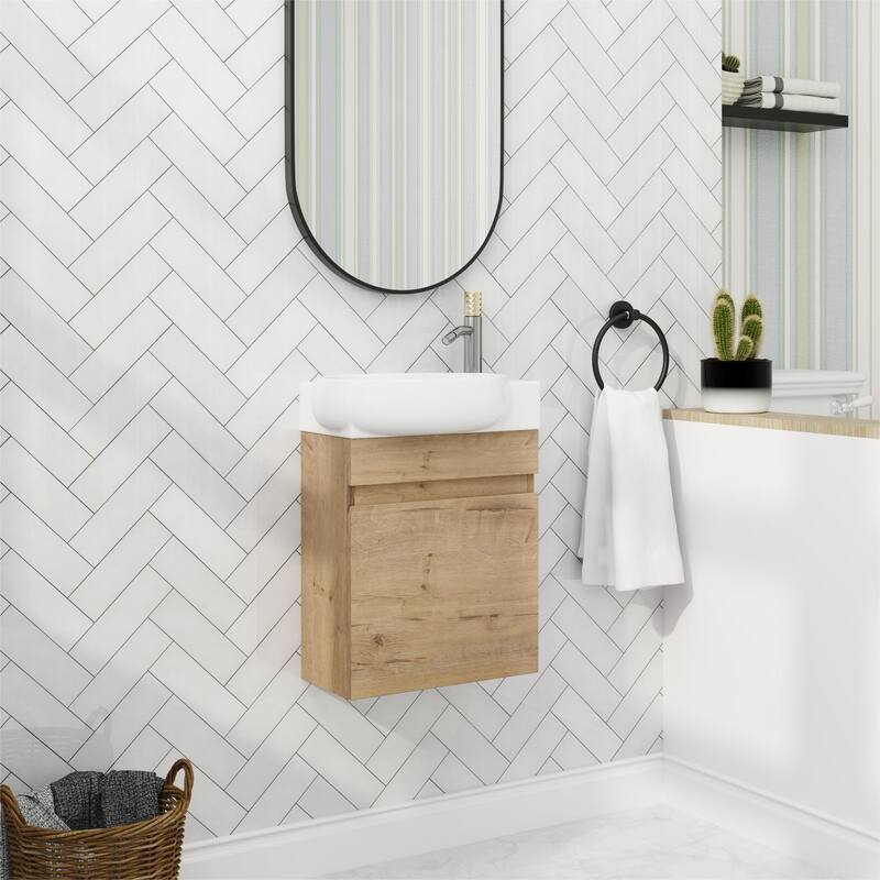 Bathroom Vanity With Sink In 16/18/23 Inch, Floating/Freestanding Bathroom Vanity With Soft Close Door