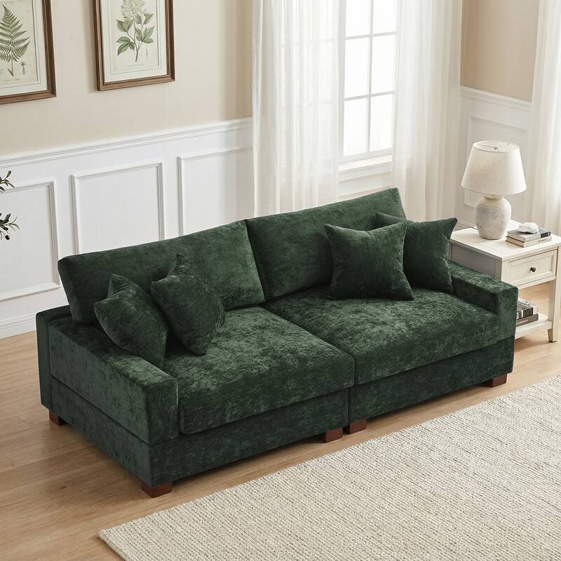 2 Set Chenille Upholstered Modular Sectional Sofa Chaise with Pillows
