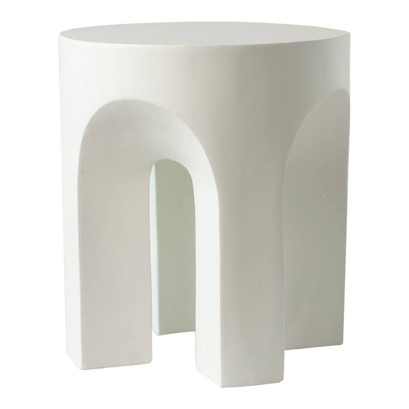 Round Side Table End Table in Fiberstone with Arch Design Base for Indoor and Outdoor - White