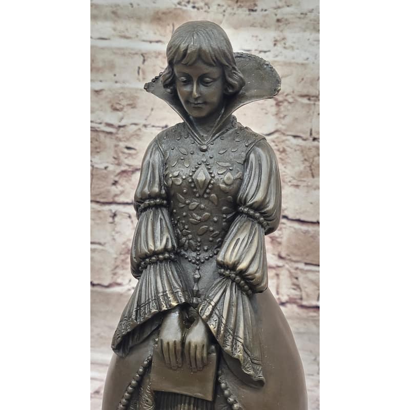 Demure Modest Religious Woman Hot Cast Bronze Sculpture On Marble Base