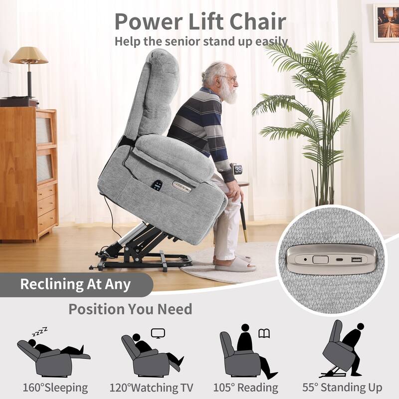 Power Lift Recliner Chair, Oversized Shell Backrest Reclining Chair with Massage & Heat for Elderly