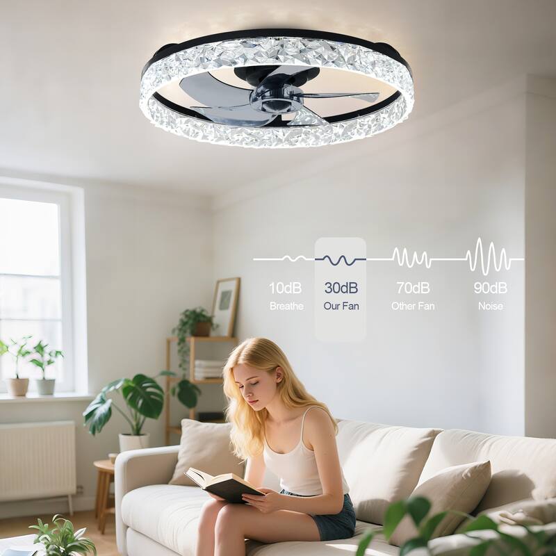 Low Profile Ceiling Fan with Light: 20-16 Inch, App Remote Control, Dimmable 3 CCT LED, 6 Wind Speeds, Ultra Quiet
