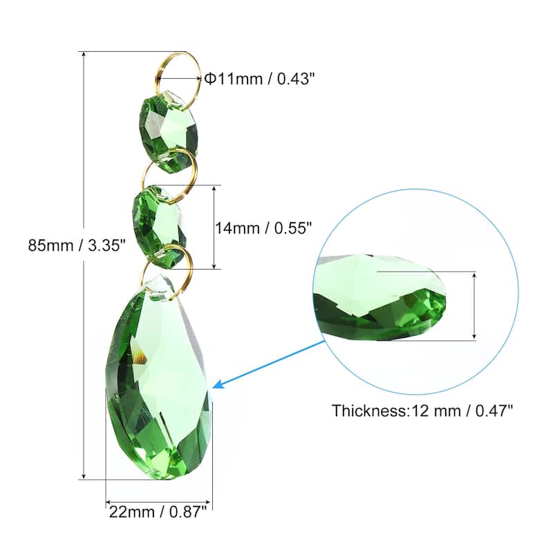 5Pcs 38mm Clear Crystal Teardrop w 14mm Octagonal Bead for Chandeliers - Light Green
