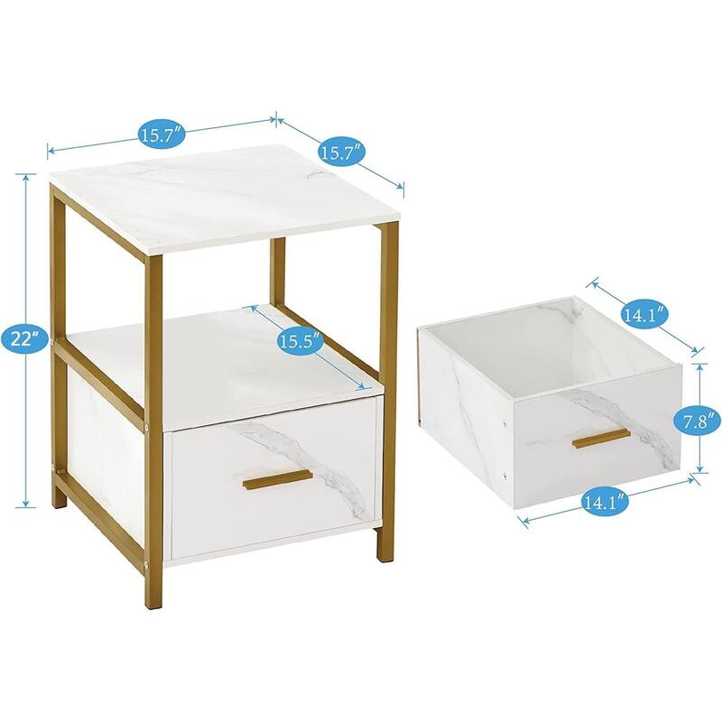 VECELO Nightstand Set of 1/2, Modern Square Side End Table, Living Room, Study Metal Frame