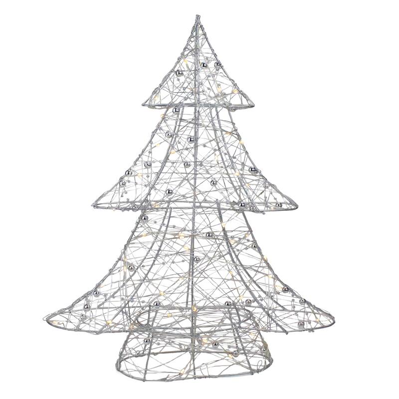 15.25" LED B/O Silver Wire Bead Christmas Tree - Warm White Lights