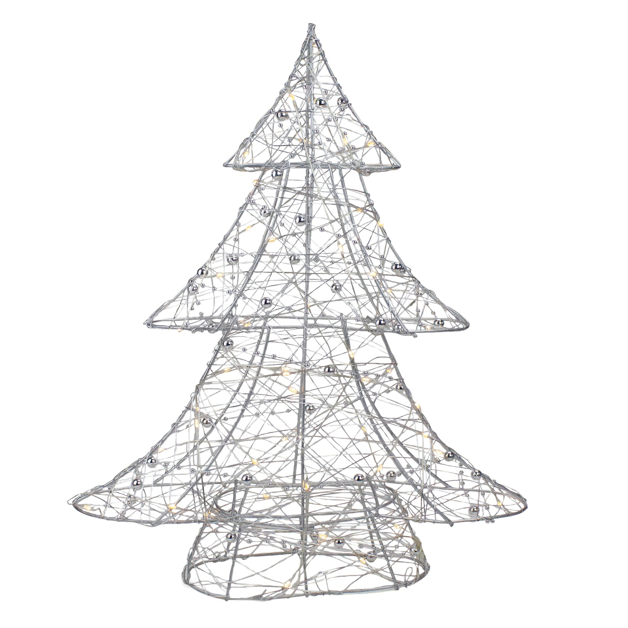 15.25" LED B/O Silver Wire Bead Christmas Tree - Warm White Lights