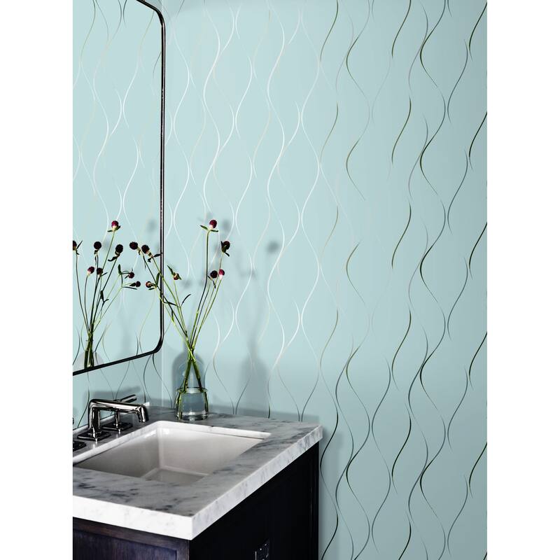 Gainesville Light Blue Non-Woven Unpasted Stripes Wavy Stripe Wallpaper Covers about 57.75 sq. ft.