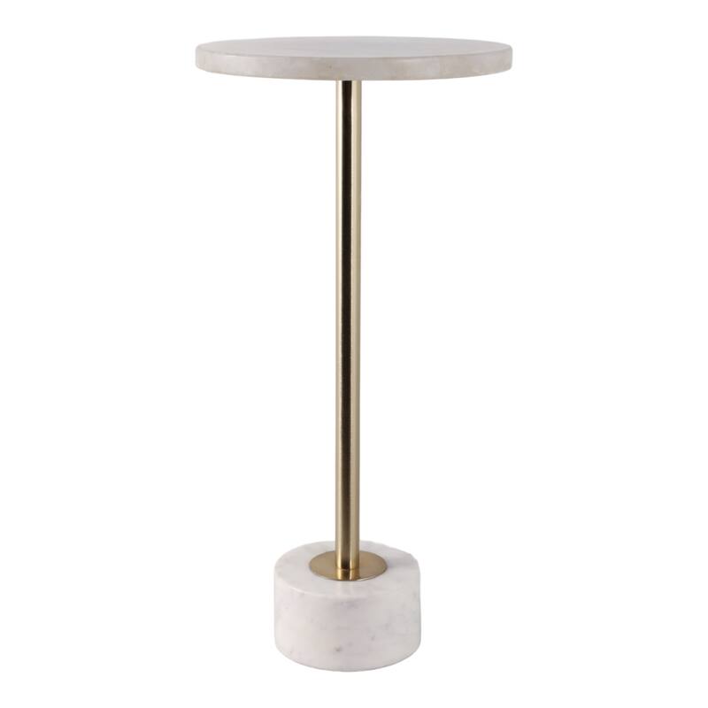 Marble Metal Side Table Modern Slim Base Narrow Round Top Home Decor - 24.0"