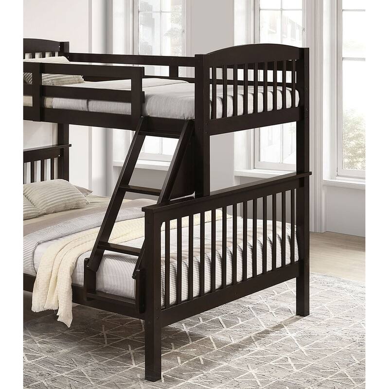 Walnut Twin Over Twin Bunk Bed with Angled Ladder and Slat Design