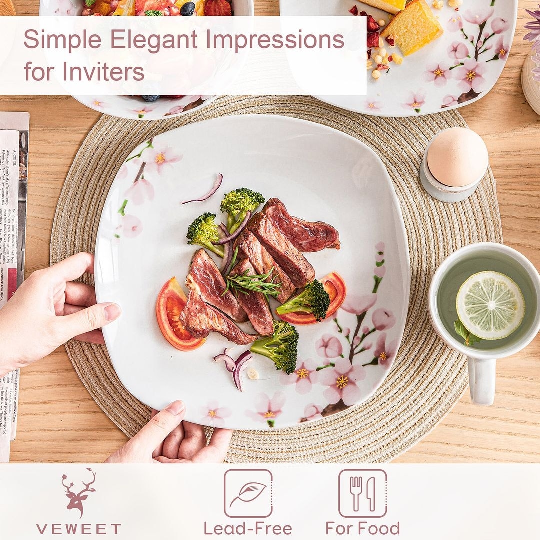 VEWEET Annie Porcelain Elegant Dinnerware Set 60 Piece