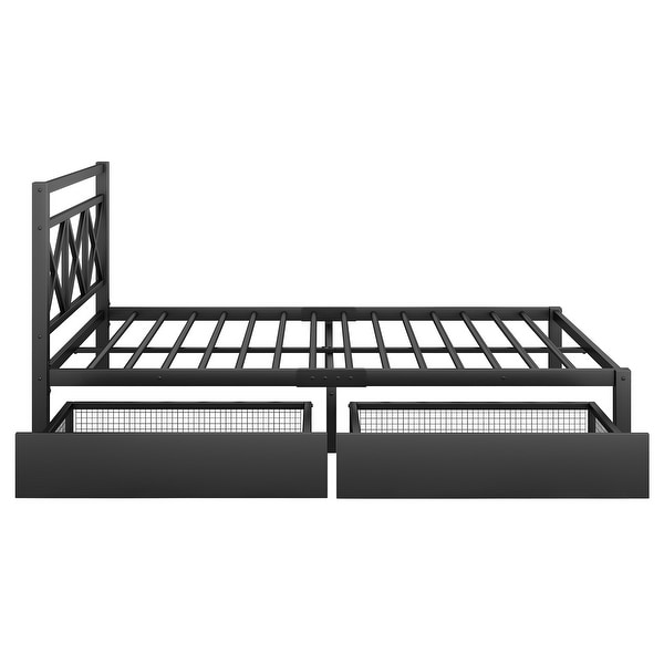 Modern Metal Platform Bed with 2 Storage Drawers, Sturdy