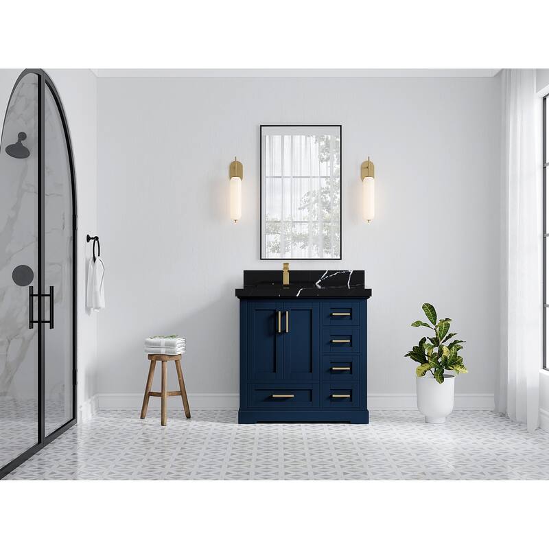 Willow Collections 36 x 22 Boston Left Offset Sink Bathroom Vanity with Quartz or Marble Countertop