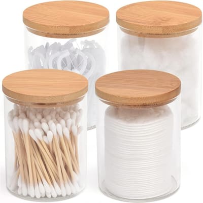 Glass Holder Dispenser Bathroom Jars with Bamboo Lids