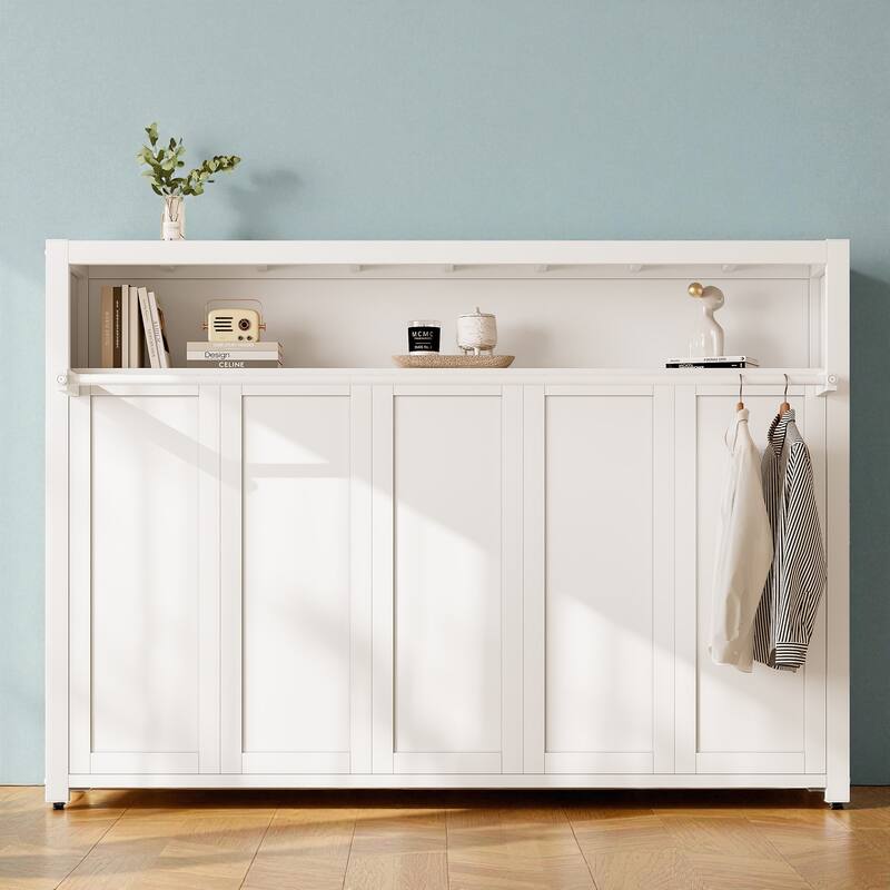 Twin Size Metal Murphy Bed with Storage Shelves, Foldable Wall Bed Frame for Guest Room or Apartment, Space-Saving Design