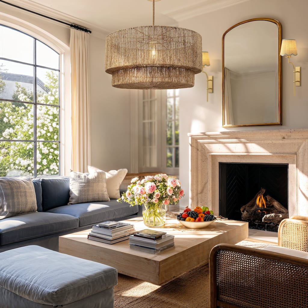 Luminous Rattan Pendant Light - Natural Drum Handwoven Light Fixture For Modern, Transitional, Farmhouse, Boho Room Décor.