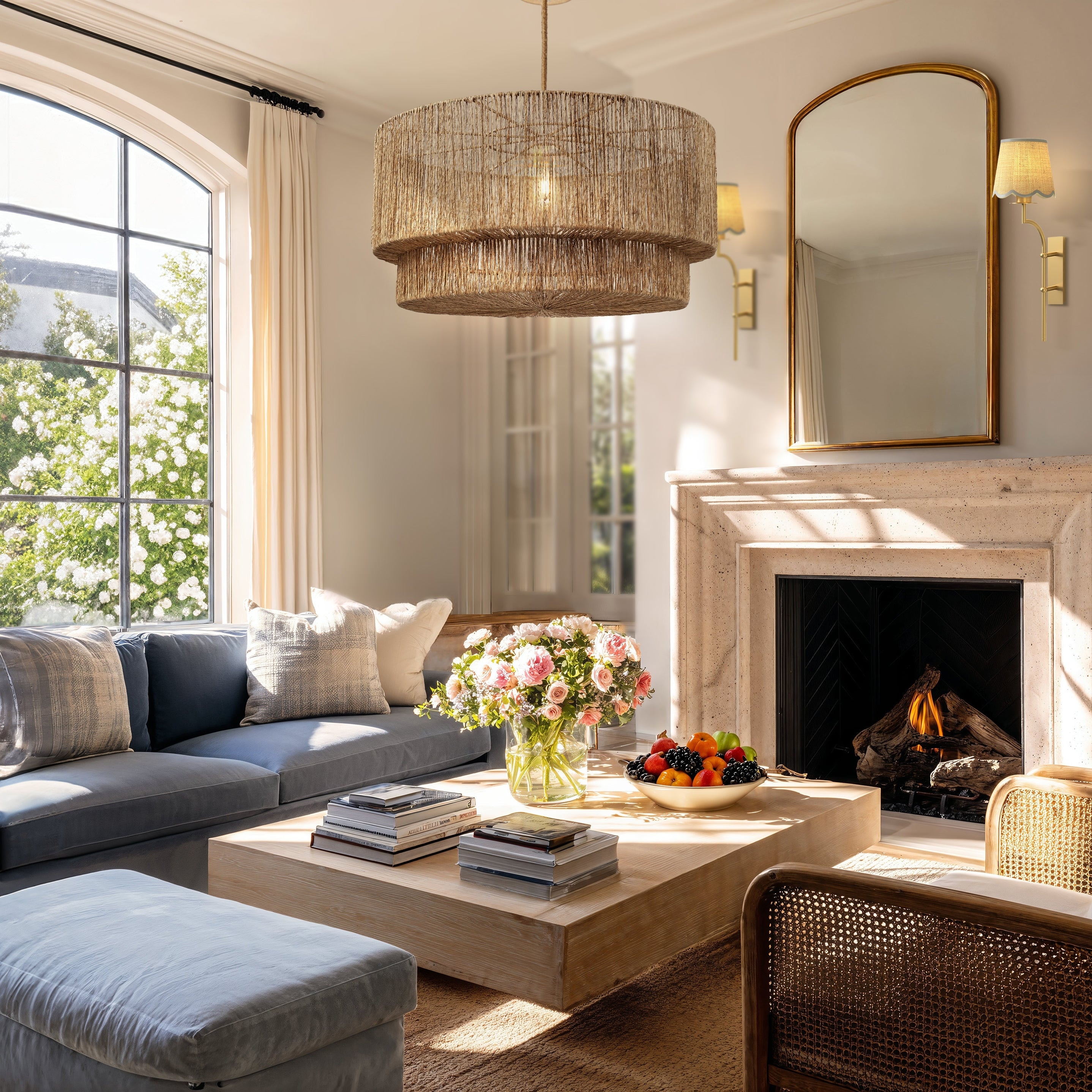 Luminous Rattan Pendant Light - Natural Drum Handwoven Light Fixture