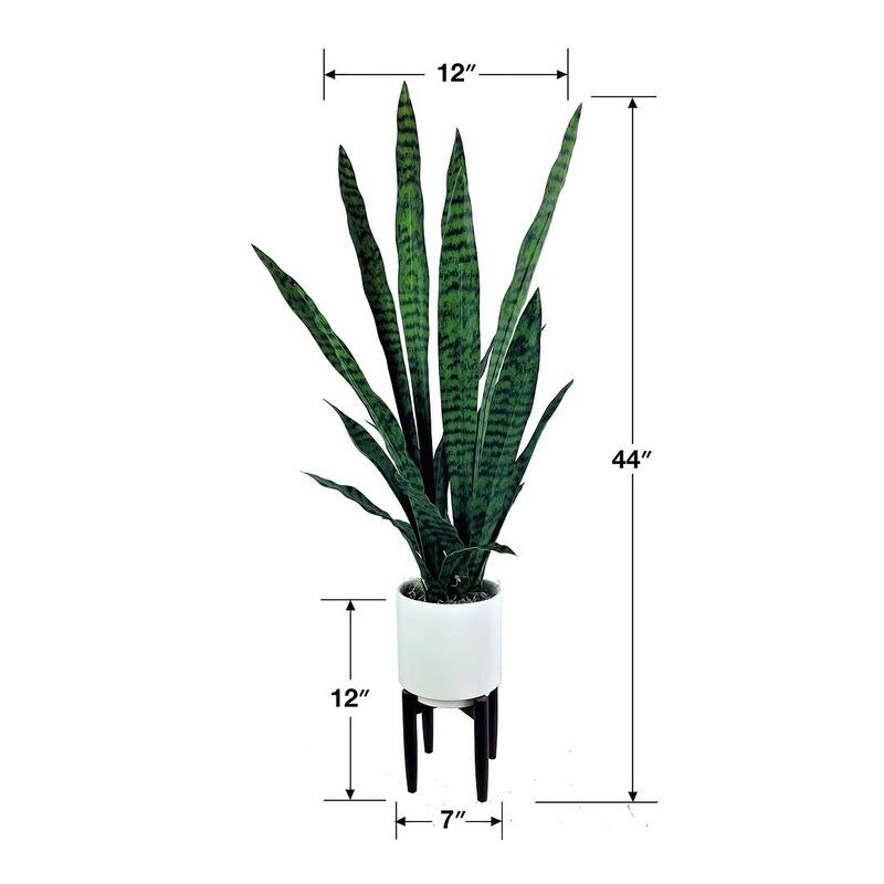 44-inch Synthetic Snake Plant in White Ceramic Plant Stand