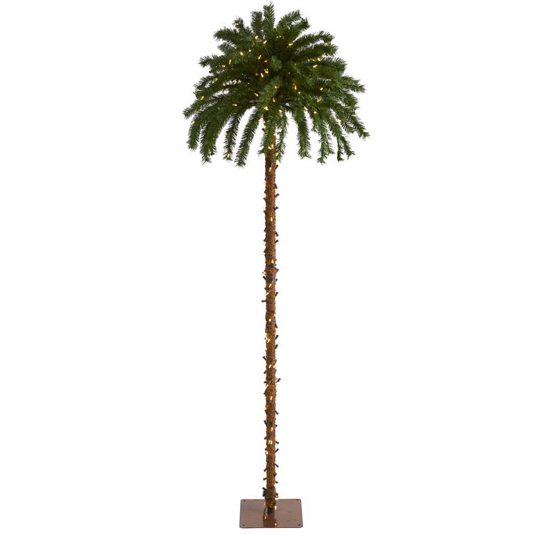 7' Christmas Palm Tree with 300 White Warm LED Lights - Green