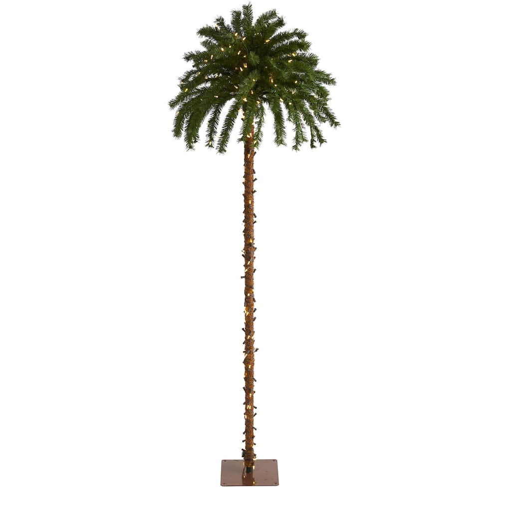 7' Christmas Palm Tree with 300 White Warm LED Lights - Green