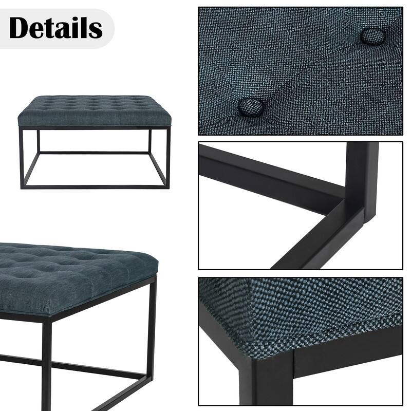 Adeco Square Ottoman Button Tufted Upholstered Fabric Foot Rest Stool