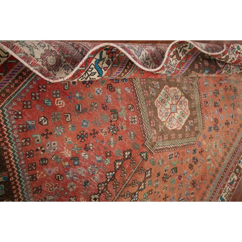 Tribal Geometric Shiraz Persian Vintage Rug Hand-Knotted Wool Carpet - 5'1" x 7'2"