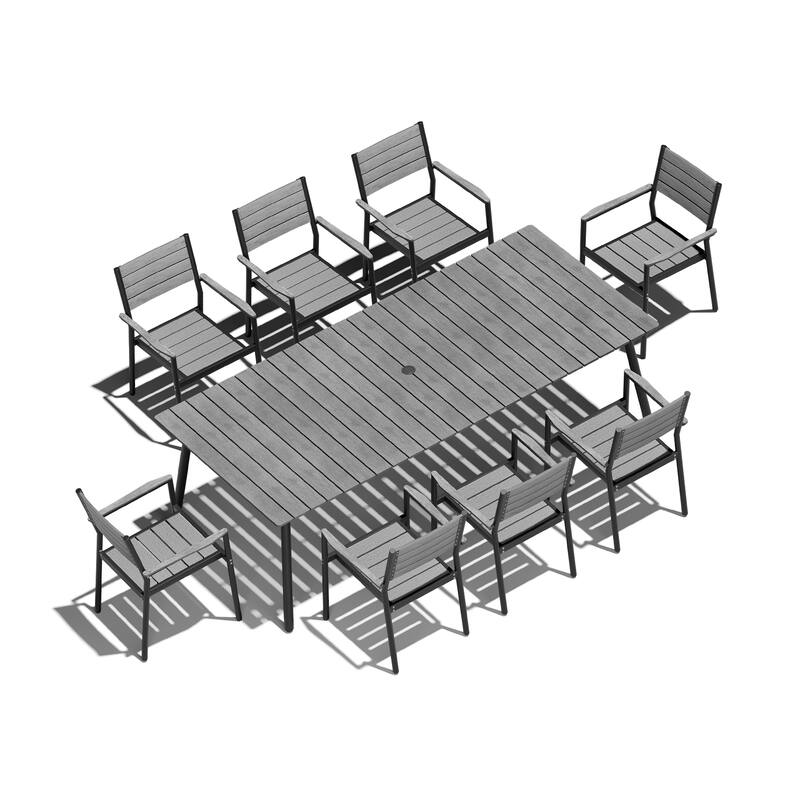 9-Piece Aluminum Outdoor Patio Dining Set with Umbrella Hole and Stackable Chairs