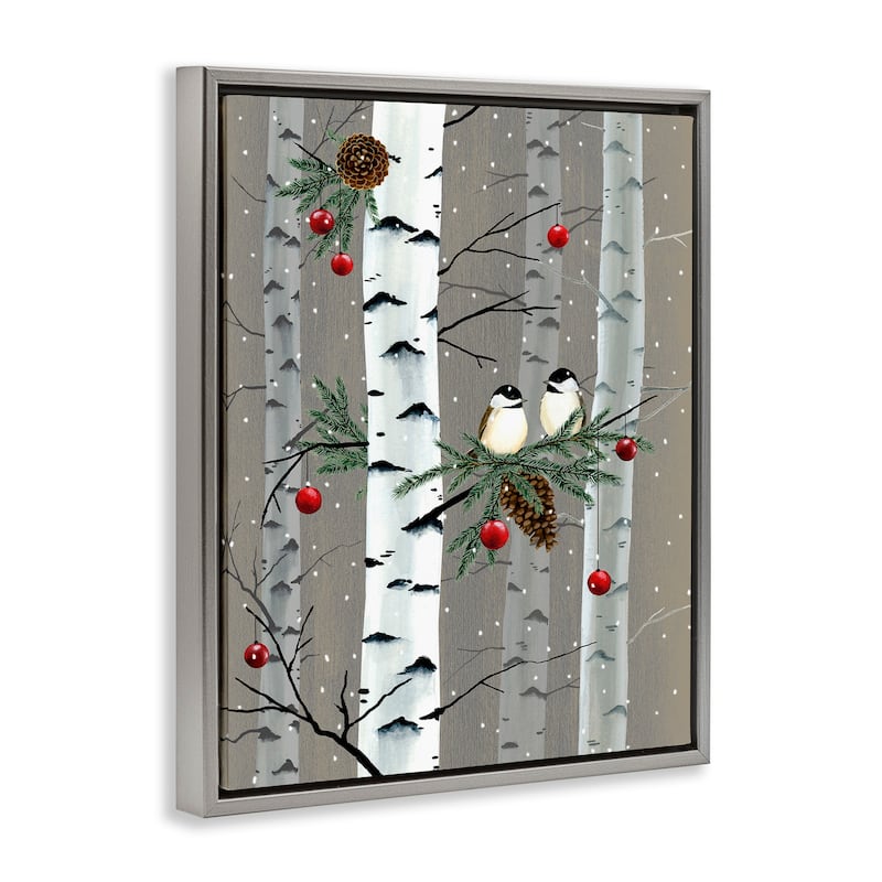 Stupell Birds and Holiday Ornaments Birch Tree Forest Floater Frame - Brown