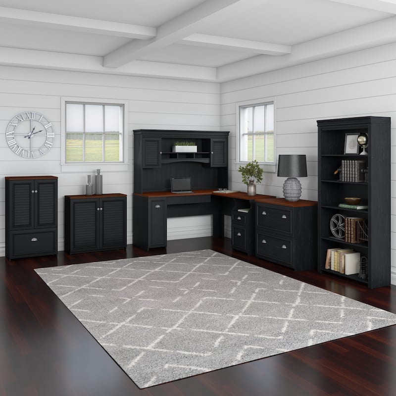Fairview 60W L Shaped Desk with Hutch by Bush Furniture