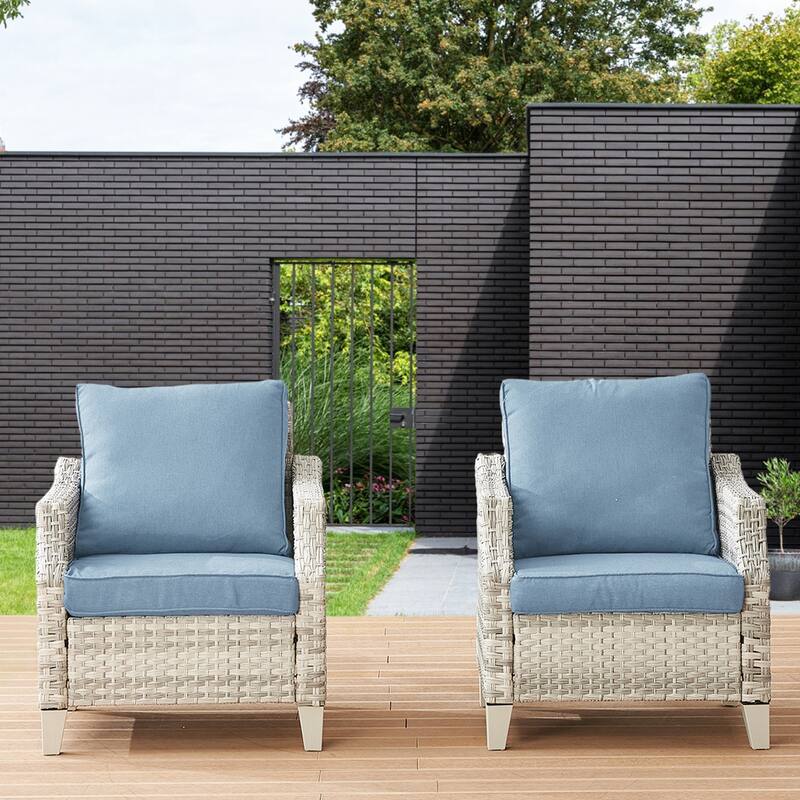Pocassy 2PCS Outdoor Patio Chair with Cushion - Baby Blue