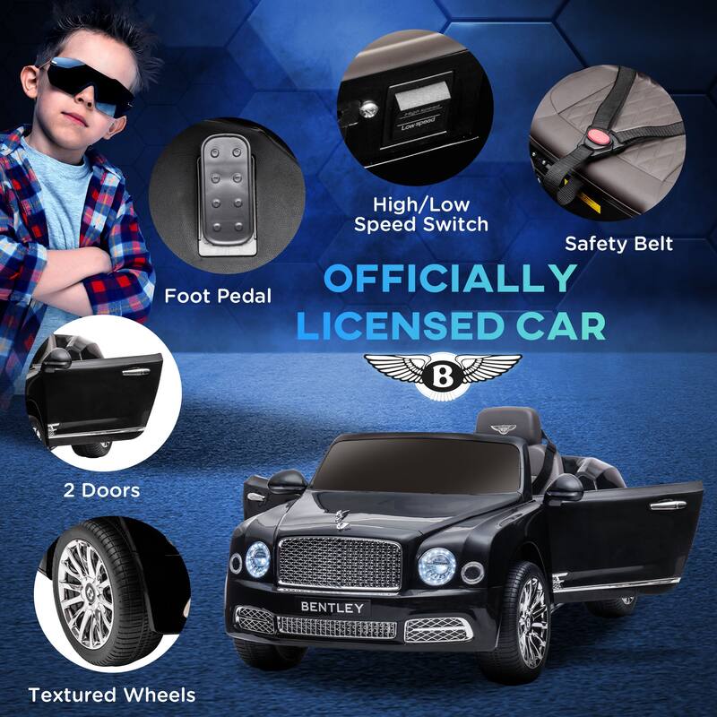 Aosom Bentley Mulsanne 12V Ride on Car, Battery Powered Car with Remote Control, Suspension, Startup Sound, LED Lights
