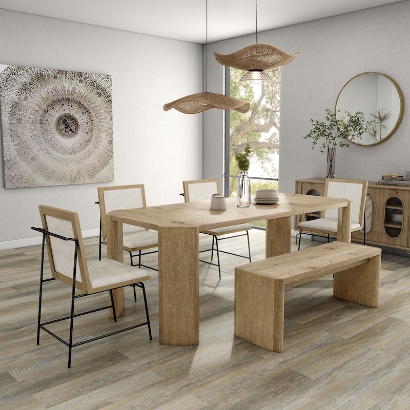 Furniture of America Elira Modern 6-Piece Oak Solid Wood Dining Set with Bench