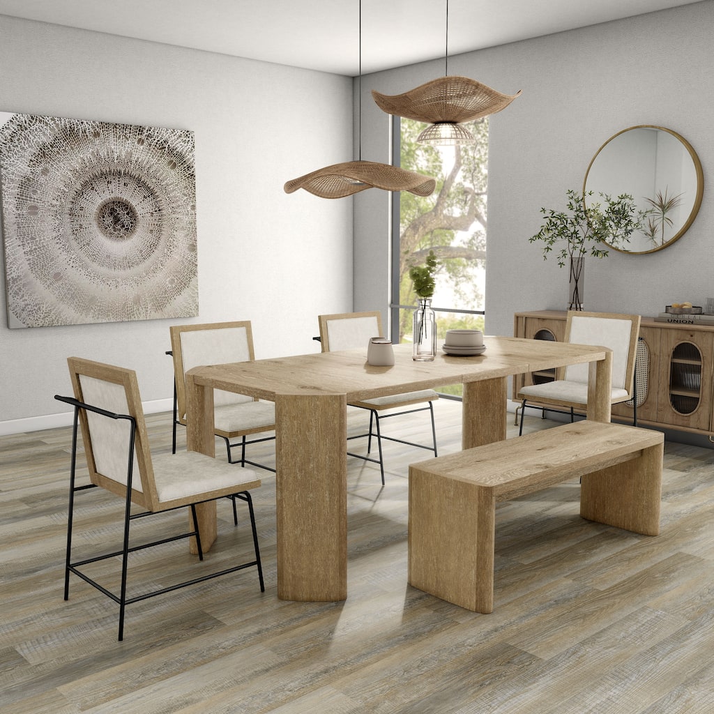 Furniture of America Elira Modern 6-Piece Oak Solid Wood Dining Set with Bench